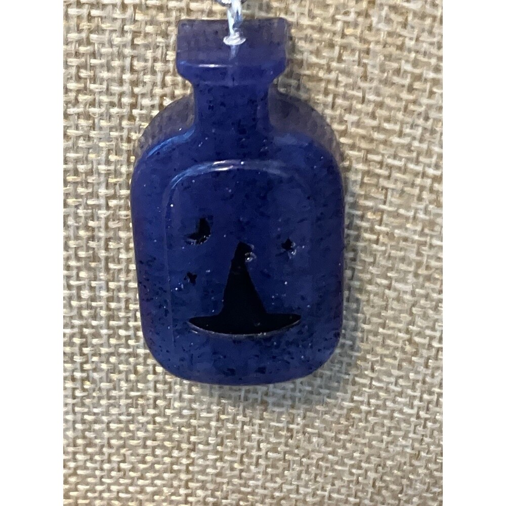 Potion Bottle Pendant Necklace Purple Glitter On Black Satin Cord 16”-18”